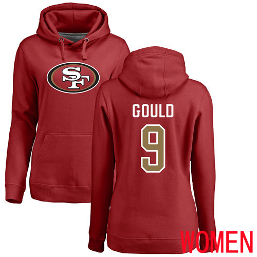 San Francisco 49ers Red Women Robbie Gould Name and Number Logo #9 Pullover NFL Hoodie Sweatshirts->women nfl jersey->Women Jersey